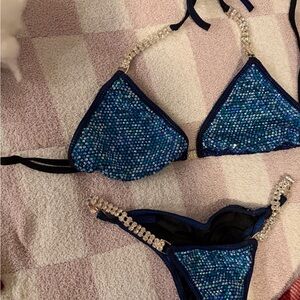 Blue Rhinestone Bikini Set